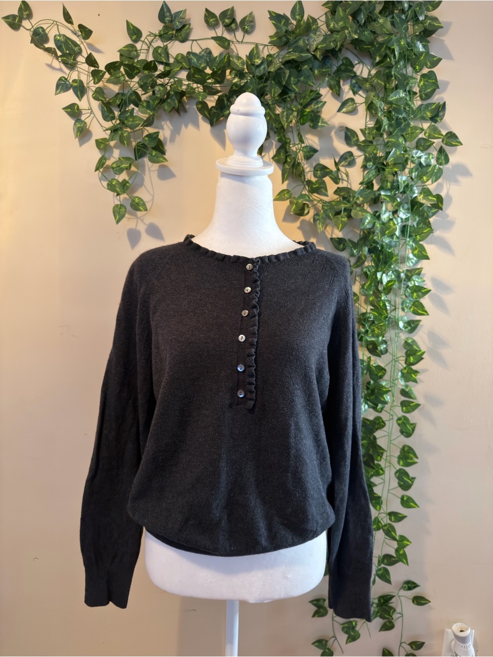 Sundance Black Ruffle-Trim Button Front Sweater